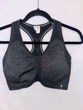 Danskin Charcoal Gray Racerback Sports Bra with Subtle Lime Trim